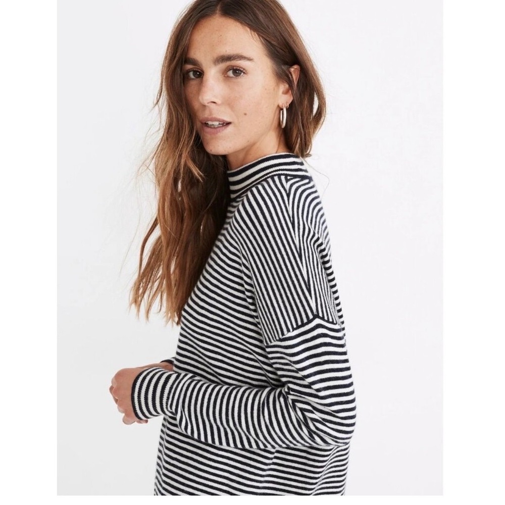 MADEWELL Stripe-Mix Ashbury Mockneck Sweater Black White Size Medium